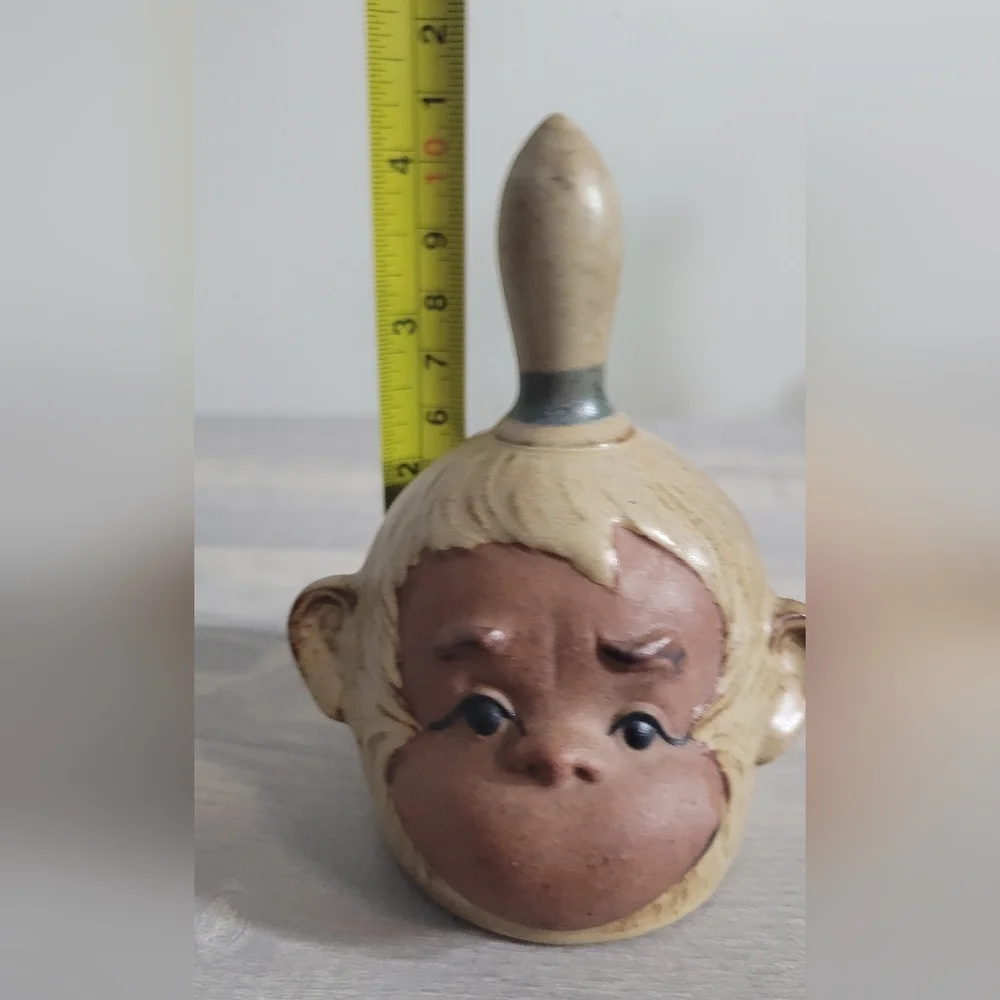 Japan 3-DMonkey Bonobo Chimpanzee Uctci Stoneware Animal Dinner Bell Pottery Vtg